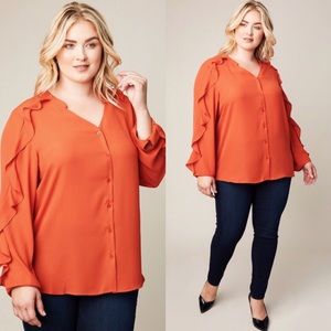PLUS SIZE!!! V-neck Blouse with Ruffle Details